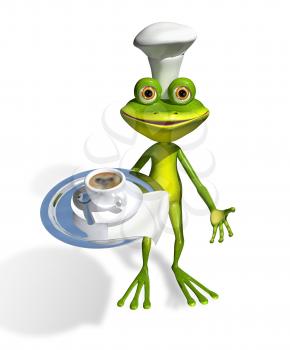 Royalty Free Clipart Image of a Frog Holding a Tray
