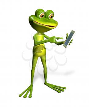 Royalty Free Clipart Image of a Frog Holding a Cellphone