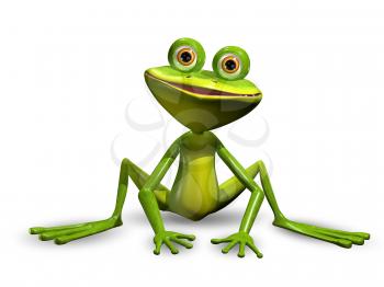 3d Illustration Merry Green Frog with Big Eyes