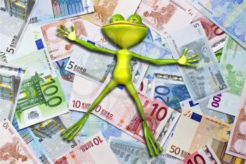 Illustration of a green frog in money
