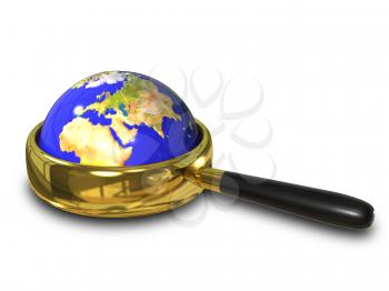 illustration blue Globe in the magnifying glass