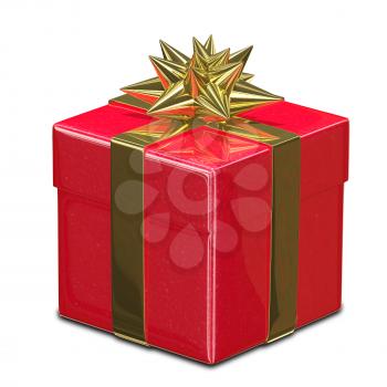 3D Illustration of Red Gift Box with Golden Ribbon