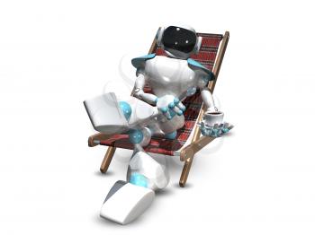 3D Illustration of a White Robot in a Deckchair