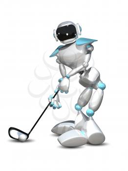 3D Illustration Robot Golfer on a White Background