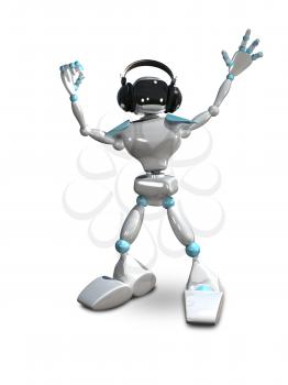 3D Illustration of a White Robot in Headphones