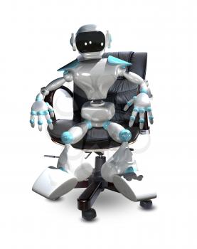 3D Illustration of a White Robot in a Chair