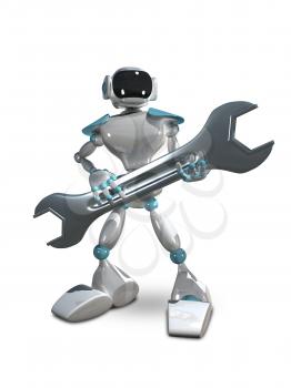 3D Illustration of White Robot with Wrench