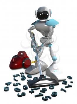 3D Illustration of a White Robot with a Vacuum Cleaner