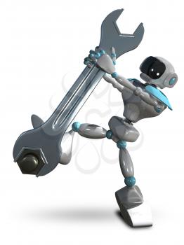 3D Illustration of White Robot with Wrench