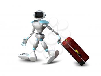 3D Illustration of a Robot with  Suitcase
