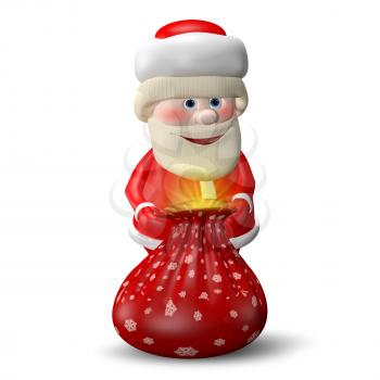 3D Illustration of Santa Claus with a Red Bag