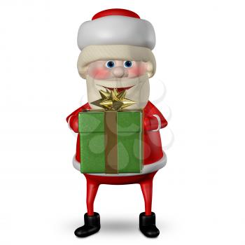 3D Illustration of Santa Claus with Green Gifts Box