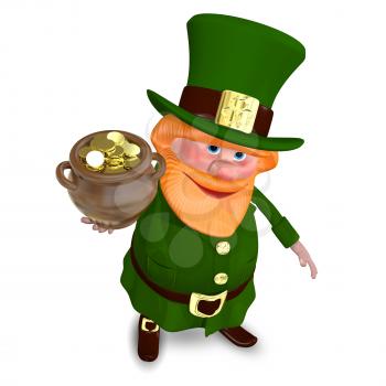 3D Illustration of Saint Patrick Raises Pot of Gold