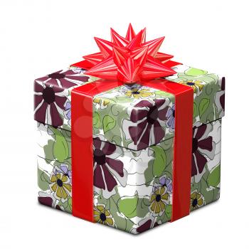 3D Illustration of a Gift with Pattern and Red Ribbon