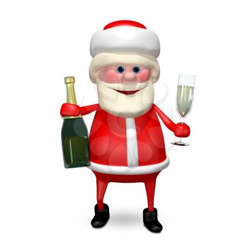 3D Illustration Santa Claus with Glass Champagne