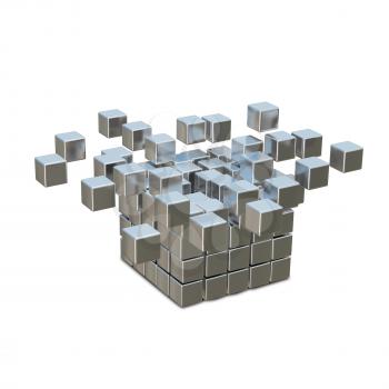 3D Illustration Collapsible and Destruction Metal Cube