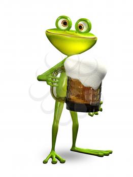 3D Illustration Frog with a Glass of Beer on a White Background