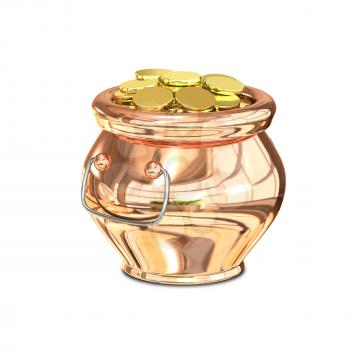 3d Illustration Gold Coins in Copper Pot