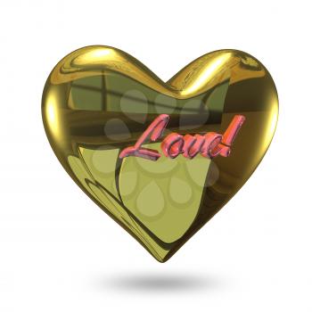 3D Illustration of a Heart of Gold on a White Background