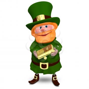 3D Illustration of Saint Patrick with Gold Bullion on a White Background