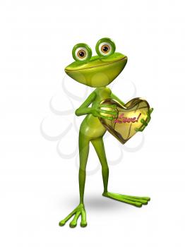 3D Illustration Frog with a Heart of Gold on a Green Background