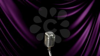 3D Illustration Abstract Purple Background with Microphone
