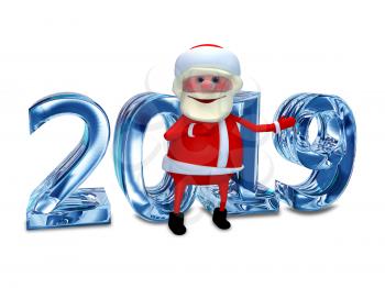 3D Illustration Santa and Ice Lettering on White Background