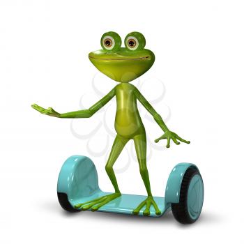 3d Illustration  Green Frog on the Gyro Scooter