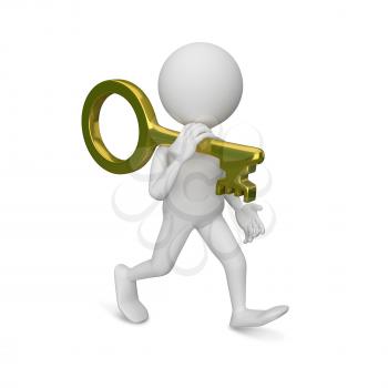 3D Illustration of Abstract Man with Key on a White Background