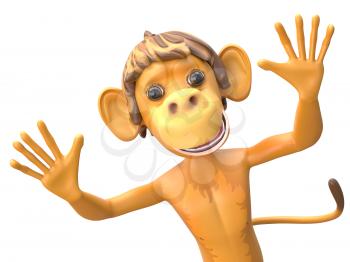 3D Illustration of a Jolly Monkey on White Background