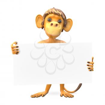 3D Illustration of a Monkey with a White Background on White Background