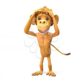 3D Illustration of a Scared Monkey on White Background