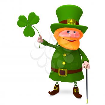 3D Illustration of Saint Patrick with Clover on a White Background