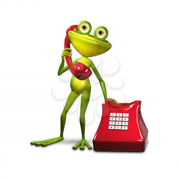 3d Illustration Green Frog with Red Phone