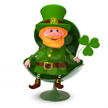 3D Illustration of Saint Patrick with Clover In the Armchair on a White Background