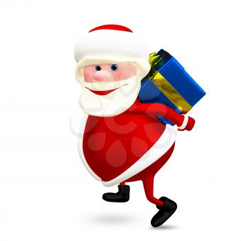 3D Illustration of Santa with a Gift on White Background