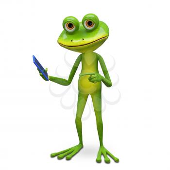 3d Illustration Frog and Smartphone on a White Background
