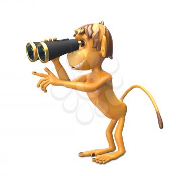 3D Illustration  Monkey with Binoculars on White Background