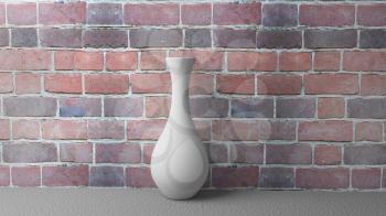 3d Illustration White Vase on the Background of a Brick Wall on Concrete