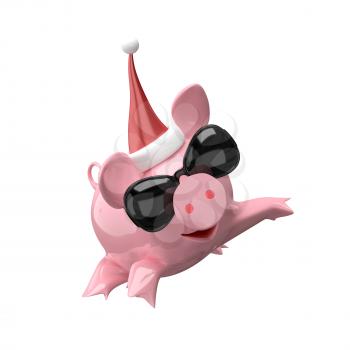 3D Illustration Jumping New Year Pig on White Background