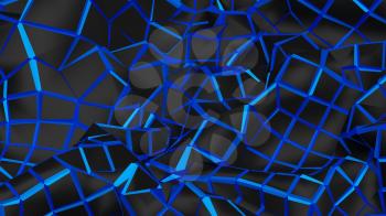 3D Illustration Abstract Black Background with Glare and with the Blue