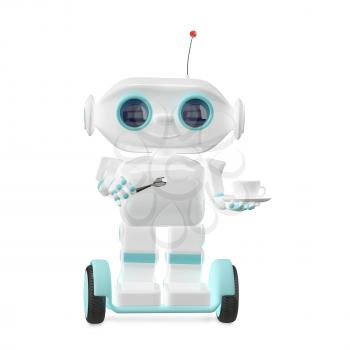 3D Illustration Little Robot with Coffee on a White Background