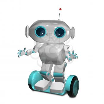 3d Animation a White Robot on Scooter