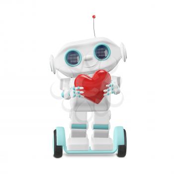 3D Illustration Little Robot with Heart on a White Background