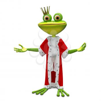 3D Illustration of the Princess Frog in the Mantle on a White Background