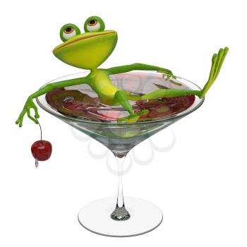 3D Illustration of a Frog in a Wine Glass on a White Background