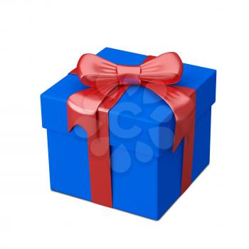 3D Illustration of Blue Gift Box with Ribbon on a White Background