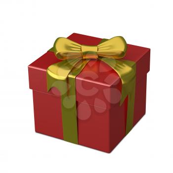 3D Illustration of Red Gift Box with Ribbon on a White Background