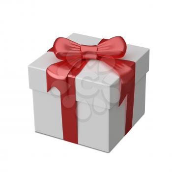 3D Illustration of White Gift Box with Ribbon on a White Background