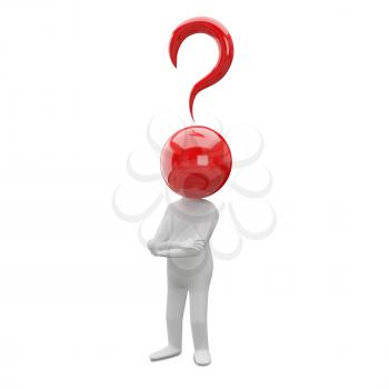 3D Illustration Abstract Man with a Question Mark Head on a White Background
